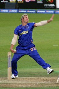 Shane Warne bowling for the Rajasthan Royals a...
