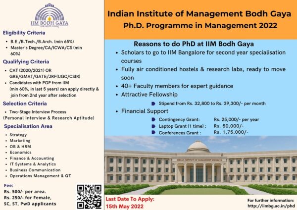 IIM Bodh Gaya PhD Admissions 2022